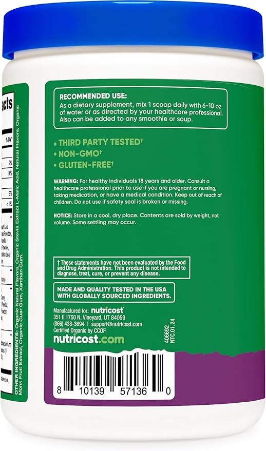 Nutricost Organic Super Greens Powder (30 Servings) Mixed Berry Flavor - Superfood Supplement Drink Mix