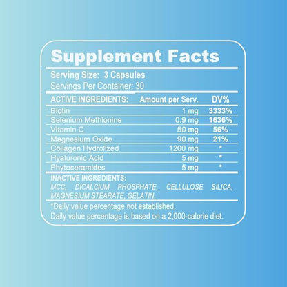 rahni Collagen | Biotin 1000 mcg | Supplement for Hair, Nails and Skin Growth | Joint Health Support | Hyaluronic Acid | Vitamin C | for Men & Women | Made in The USA | 90 Capsules