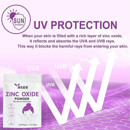 Zinc Oxide Powder | 500g(1.1 lb) 100% Pure Non Nano Uncoted Zinc Oxide Powder for Skin Protection | Cosmetics Grade Ideal for DIY Sunscreen, Lotion, Deodorant, and Skincare