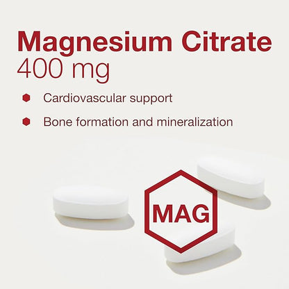PROTOCOL FOR LIFE BALANCE Magnesium Citrate 400mg - Support Heart Health & Bone Formation - Bioavailable Dietary Supplement - Vegan, Kosher & Halal - 100 Tabs