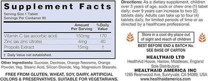 Zincovit - C, Chewable Vitamin C and Zinc Lozenges with Propolis, 60ct, Vegetarian