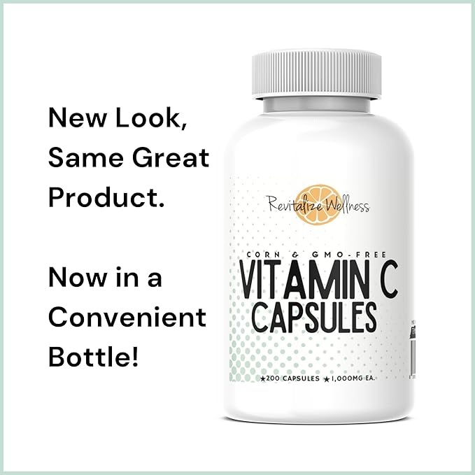 Vitamin C Capsules | Pure, Corn, & GMO-Free | 1000 mg Vitamin C Per Capsule | 200 Capsules