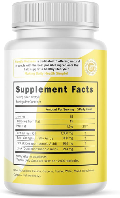 Humble Ultra Omega - High Strength Fish Oil Supplement | Double Concentration DHA & EPA