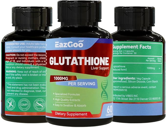 Glutathione Supplement 1000mg Antioxidant Supplement - Premium Vegan Formula for Immune Support, Skin Brightening & Liver Detox – Allergen-Free, Non-GMO, Effective Wellness Boost (Pack of 2)