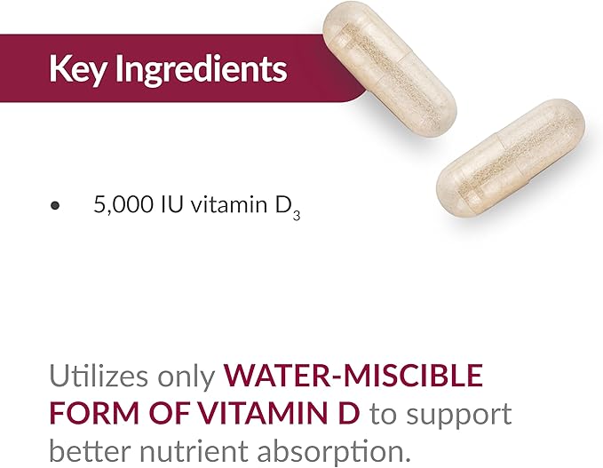 Bariatric Advantage Vitamin D3 5,000 IU - Bariatric Vitamin D Capsules - Water-Miscible - Bone Strength Support* - Easy Swallow Capsule - 180 Count