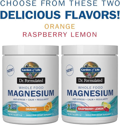 Garden of Life Dr. Formulated Whole Food Magnesium 197.4g Powder Orange,40 Servings(Pack of 1), Non-GMO,Vegan,Gluten & Sugar Free Supplement with Probiotics - Best for Anti-Stress,Calm & Regularity