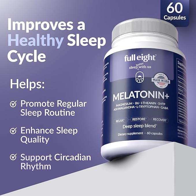 Melatonin+ Fast Dissolve Melatonin Supplements 10mg – Sleep Aid for Adults, Natural Sleep Support, Magnesium, B6, L-Theanine, 5-HTP, Ashwagandha, L-Tryptophan, GABA, 60 Capsules