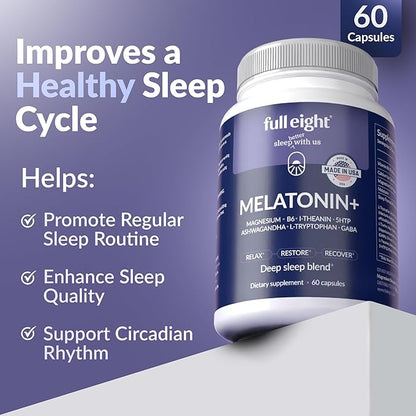 Melatonin+ Fast Dissolve Melatonin Supplements 10mg – Sleep Aid for Adults, Natural Sleep Support, Magnesium, B6, L-Theanine, 5-HTP, Ashwagandha, L-Tryptophan, GABA, 60 Capsules