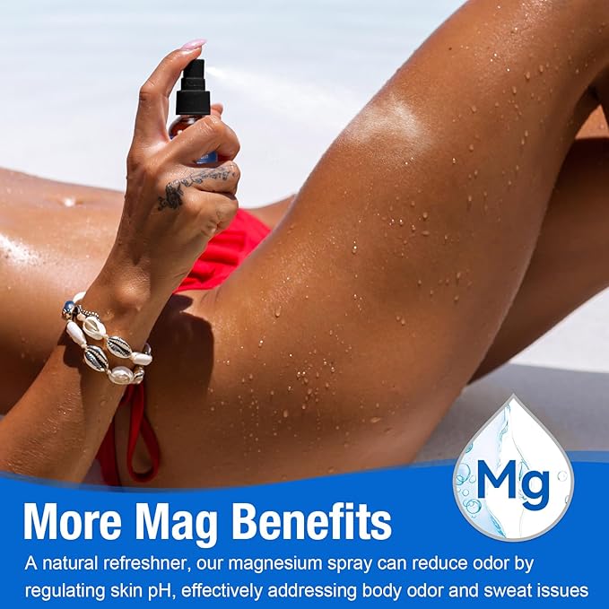 Magnesium Spray, Pure Magnesium Oil Spray for Feet, Organic Natural Ingredient in Glass Bottle, Easy to Absorb and Use