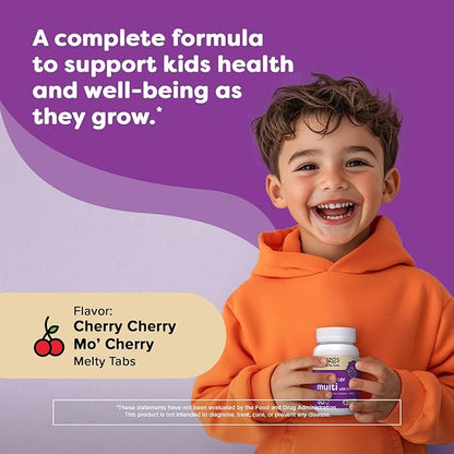 Renzo's Picky Eater Kids Multivitamin with Iron, Dissolving Kids Vitamins with Vitamin D3 & K2 and More, 60 Sugar-Free Melty Tabs, Cherry Cherry Mo’ Cherry Flavored