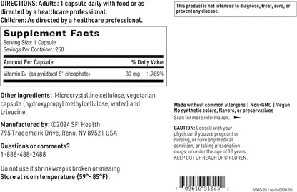 Klaire Labs P-5-P - 30 Milligrams of Bioactive Vitamin B6 Pyridoxal-5-Phosphate for Metabolic & Liver Support, Hypoallergenic (250 Capsules)