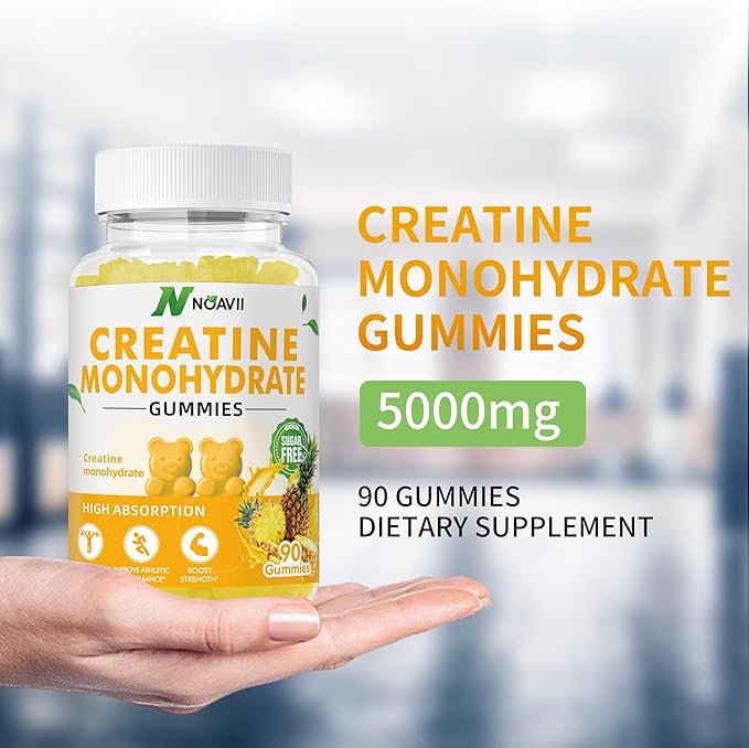 Creatine Monohydrate Gummies 5000mg for Men & Women, Chewables Creatine Monohydrate for Muscle Strength, Muscle Builder, Energy Boost, Pre-Workout Supplement-180 Pineapple Gummies