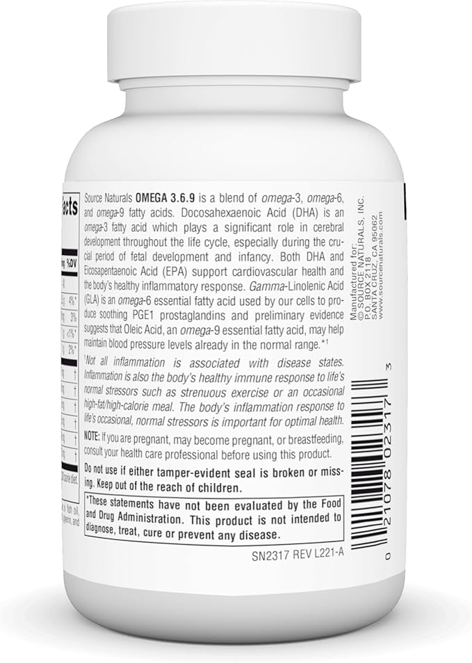 Source Naturals Omega 3-6-9, Essential Fatty Acid Complex for Heart and Brain Health* - 60 Softgels