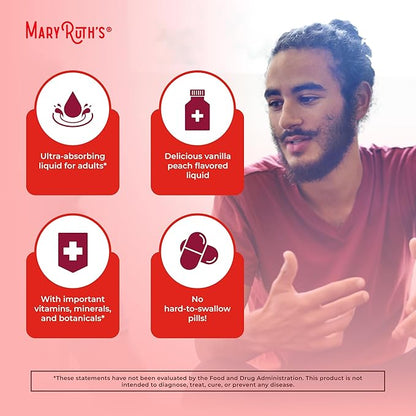 MaryRuth Organics Multivitamin for Men | USDA Organic | Sugar Free Mens Multivitamin Liposomal | Liquid Vitamins for Men | Immune Support Supplement & Overall Wellness | Vegan | 14-0.5 Fl Oz Pouches