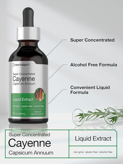 Horbäach Cayenne Pepper Tincture | 2 fl oz Liquid Extract | Vegetarian, Alcohol Free | Non-GMO, Gluten Free Supplement