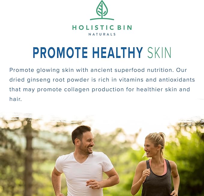 Holistic Bin Korean Red Ginseng Powder Pure Panax Ginseng Supplement | Vegan, Gluten Free, Non GMO, No Fillers | Rich in Ginsenosides (50g)