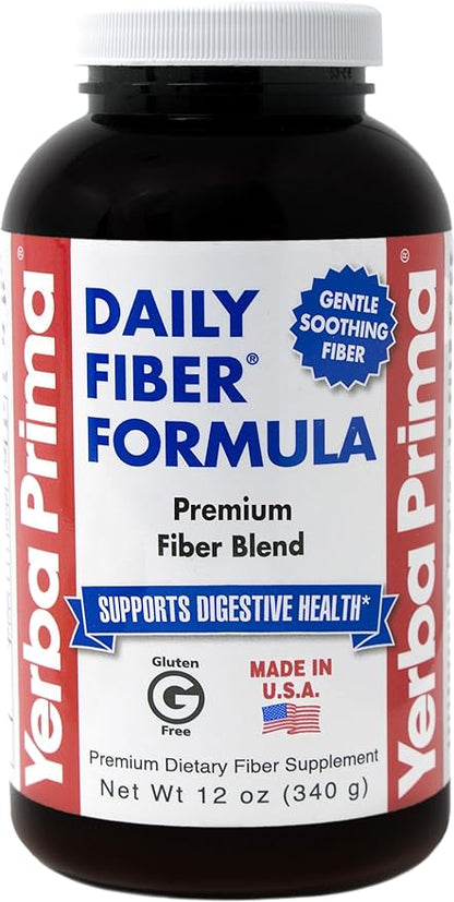 Yerba Prima Daily Fiber Formula Powder - 12 oz - Digestive Support Supplement - Soluble & Insoluble Dietary Fiber Supplement - Vegan, Non-GMO, Gluten-Free