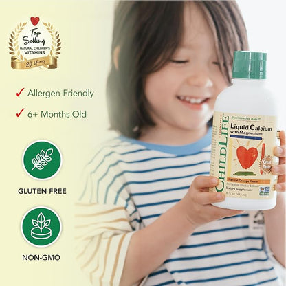 ChildLife Essentials Liquid Calcium Supplement for Kids - Baby Calcium with Magnesium, Zinc, and Vitamin D3 - Orange Flavor, 16 fl oz (3 Pack)