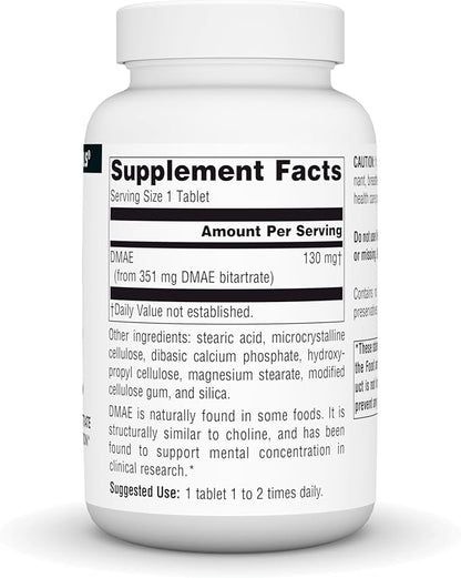 Source Naturals DMAE, Dimethylaminoethanol Bitartrate - Supports Mental Concentration - 200 Tablets