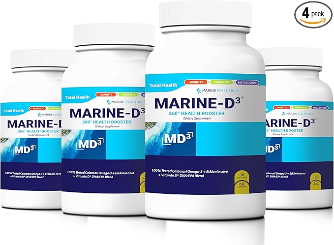 Marine D3 Omega 3 Calamari Ecklonia Cava DHA (4 Bottles - 240 Capsules)
