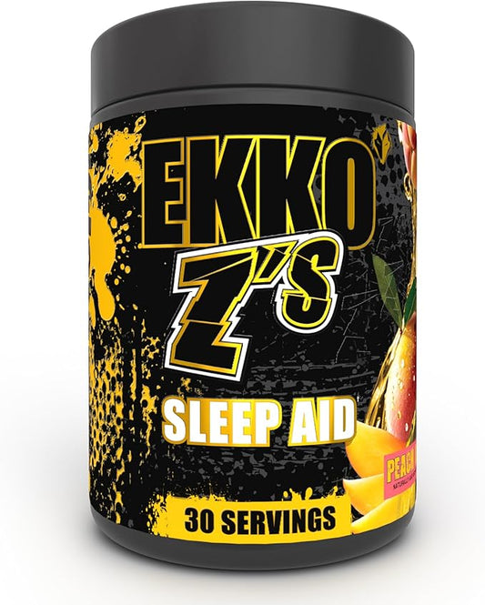 EKKO Z’S Sleep Aid Formula, Peach Mango Flavor, Sleep Support Powder with Magnesium Bisglycinate, Zinc, GABA, L Theanine, Melatonin, Adaptogens, Relaxation Support for Men & Women, 30 Srvgs