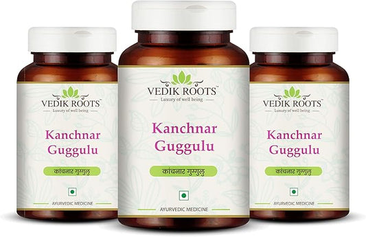 Kanchnar Guggulu - Ayurvedic Supplement for Thyroid | Hormonal Balance for Women | Reduces Joint and Muscles Pain | for Swollen Lymph Nodes | 60 Tablets (180)