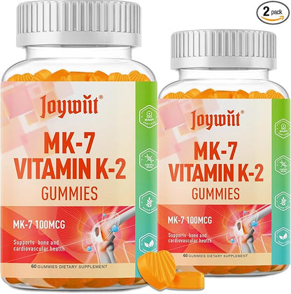 Vitamin K2 MK-7 Gummies 100mcg, Extra Strength K2 Vitamin Supplement for Bone & He-Art Support, Chewable Natural Orange Flavor, Non GMO, Vegan, 120 Gummies