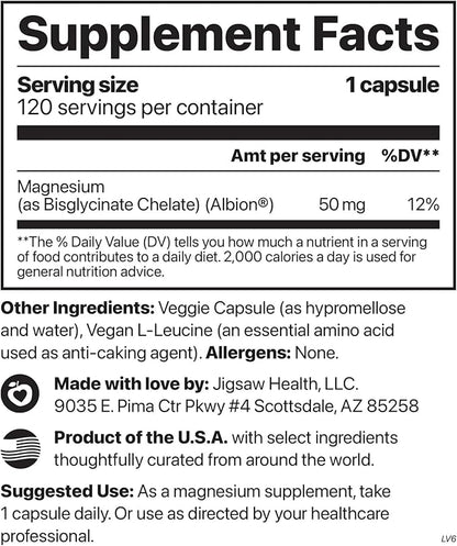 Jigsaw Health MagPure Glycinate | Premium Magnesium Glycinate Capsules | 120 Capsules