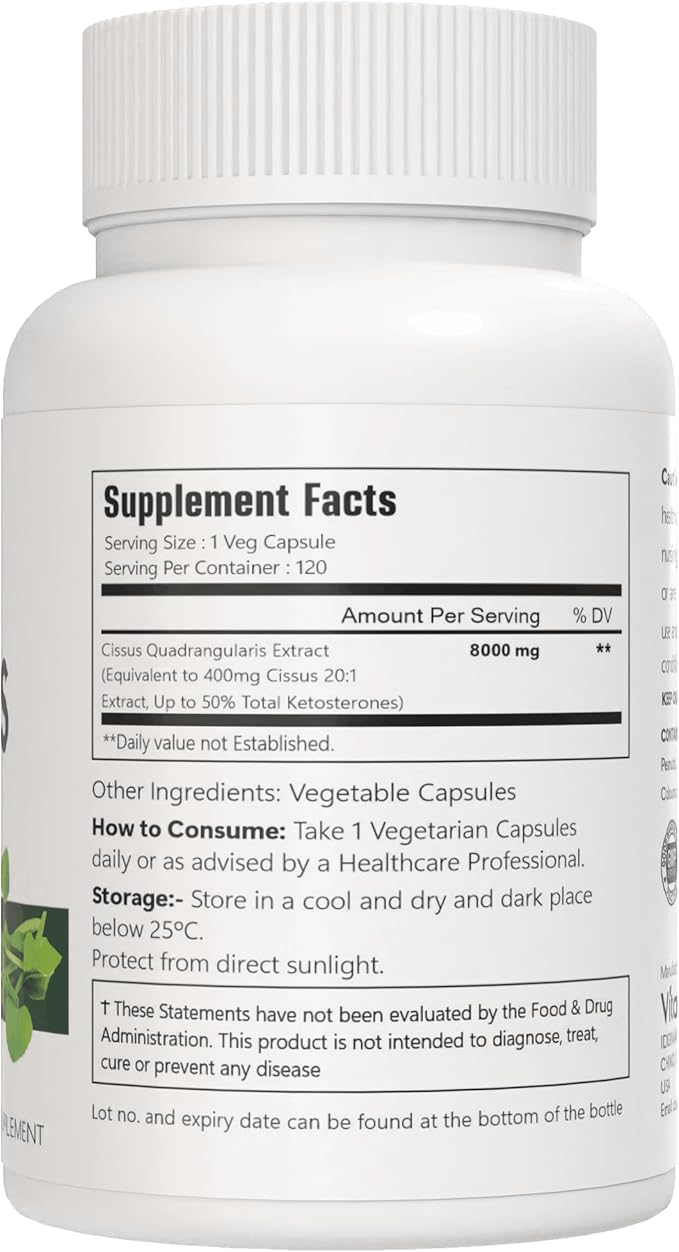 Cissus Quadrangularis Extract Capsules, 8000mg, 120 Count, Vegan - 60 Servings, Gluten Free, Non-GMO, and Vegetarian Friendly