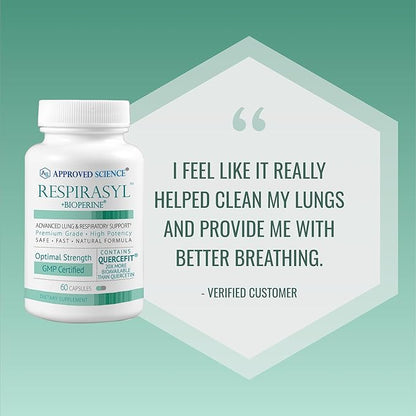 Approved Science® Respirasyl - Lung and Respiratory Support - with Quercefit, Vitamins A,C,D, BioPerine - 3 Month Supply - Made in The USA