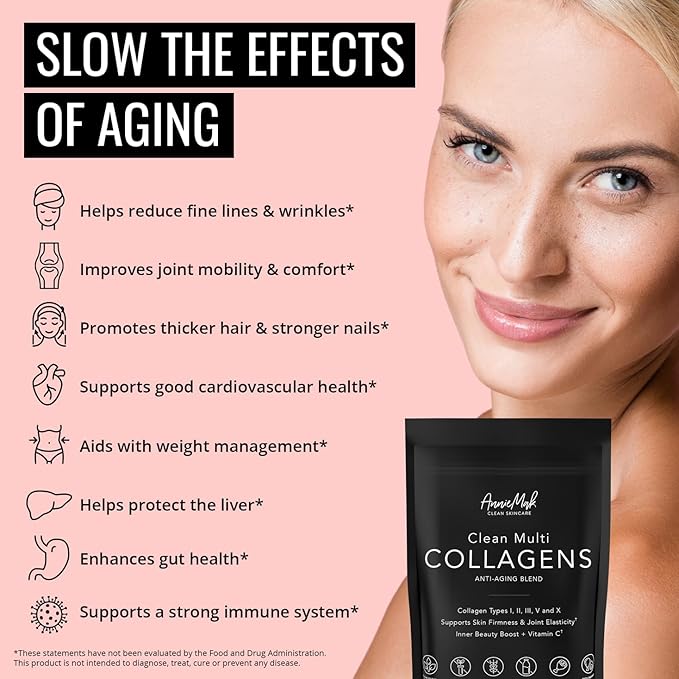 AnnieMak Collagen Peptides Powder with Bone Broth, Protein & More for Skin Care, Healthy Hair & Nails, Grass Fed, Clean Multi Collagens Supplement for Women's Wellness, Gluten Free, Unflavored