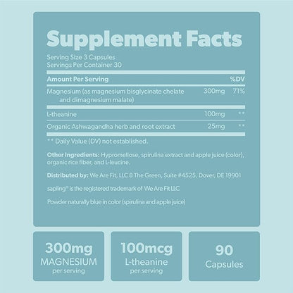 Magnesium Glycinate Complex Supplement - Chelated Magnesium Glycinate with Malate, Organic Ashwagandha, L-theanine & Blue Spirulina - High Absorption, Vegan, Non-GMO, 300mg, 90 Veggie Caps