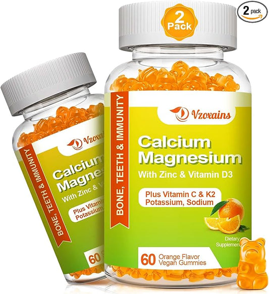 High Absorption Calcium Gummies, Sugar Free Calcium Magnesium Supplement with Potassium Vitamin D3 for Men and Women - Vegan, Orange Flavor 120 Cts