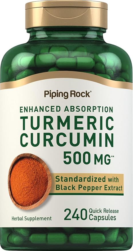 Piping Rock Turmeric Curcumin with Black Pepper 500 mg | 240 Capsules | Bioperine Supplement | Standardized Complex Extract | Non-GMO, Gluten Free