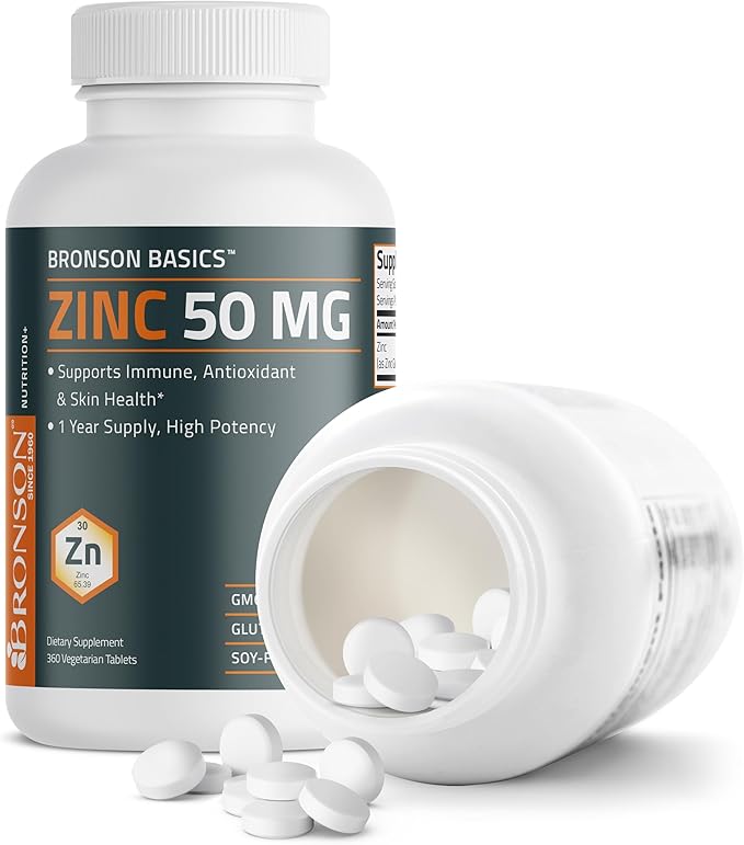 Bronson Zinc 50 MG High Potency One Year Supply Supports Immune, Antioxidant & Skin Health - Non-GMO, 360 Vegetarian Tablets