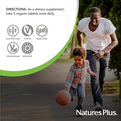 NaturesPlus Source of Life Garden Certified Organic Men's Multivitamin - 90 Vegan Tablets - Pure, Natural Whole Food Ingredients - Energy Boost - Vegetarian, Gluten-Free - 30 Servings