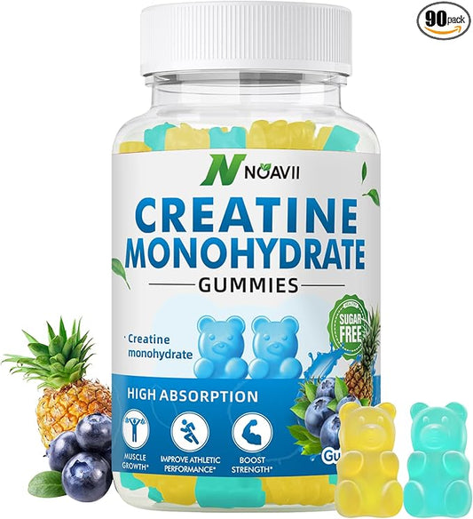 Creatine Monohydrate Gummies 5000mg for Men & Women, Chewables Creatine Monohydrate for Muscle Strength, Muscle Builder, Energy Boost, Pre-Workout Supplement(90 Count)-Blueberry Pineapple