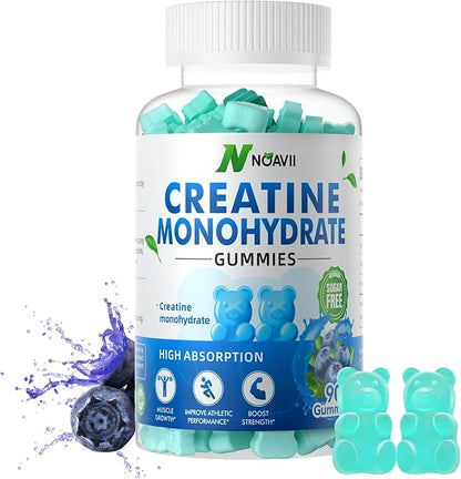 Creatine Monohydrate Gummies 5000mg for Men & Women, Chewables Creatine Monohydrate for Muscle Strength, Muscle Builder, Energy Boost, Pre-Workout Supplement(90 Count)-Blueberry