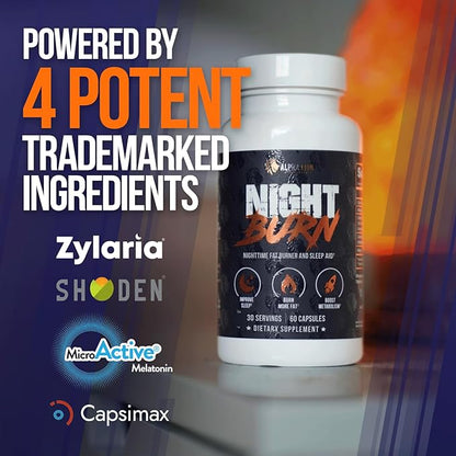 ALPHA LION Night Burn, Metabolism Booster for Weight Loss, Less Body Fat, More Muscle, Promotes Lean Body, Calorie Burning Supplement, Relax Better, Promote Healthy Cortisol (60 Capsules)