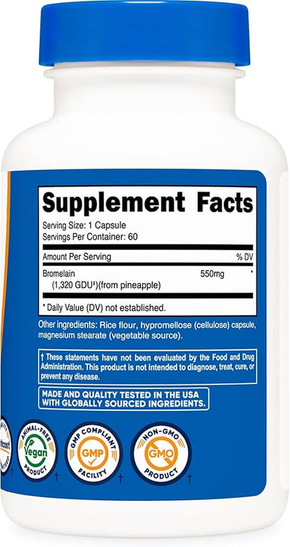 Nutricost Bromelain Capsules (60 Capsules) - 550 MG Per Serving, Vegan, Non-GMO, GMP Compliant