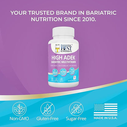 High A D E K Bariatric Multivitamin for Post DS/SADI Surgery, 25 Essential Nutrients for Post-Weight Loss Surgery, 60 Tablets, Meets ASMBS Guidelines for Bariatric Bypass