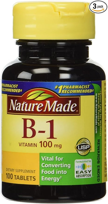 Nature Made Vitamin B-1 100 mg, 100 Tablets (Pack of 3)