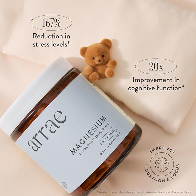 Arrae Magnesium Supplement, Magnesium Glycinate, Citrate & L-threonate, 250 mg, Support Mood, Sleep, Nerves, and Muscles,90 Capsules