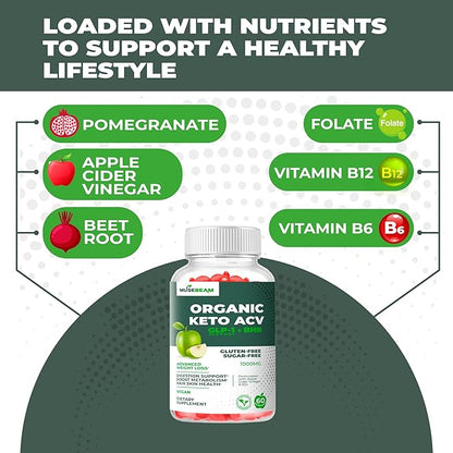 Organic Keto ACV Gummies Advanced Weight Loss - Gluten & Sugar Free Belly Fat Burner Apple Cider Vinegar Diet Supplement for Women Men (1000MG)