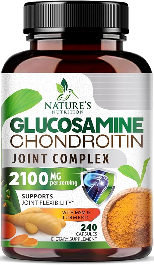 Glucosamine Chondroitin MSM 2100mg Complex - Joint Support Supplement Turmeric & Boswellia, Triple Strength Glucosamine Capsules - Support for Joint Mobility with Quercetin Bromelain - 240 Capsules