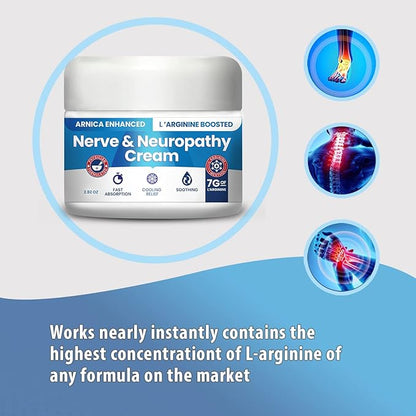 Neuropathy Cream Arnica Enhanced and L’Arginine Boosted Formula - Maximum Strength Relief for Foot, Hands, Legs, Toes Includes 7grams of L’Arginine; Vitamin B6, MSM, Arnica, Aloe -2.82oz