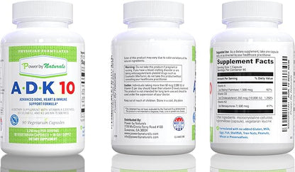 Power By Naturals ADK Vitamin Supplement – ADK 10 High Potency with Vitamins A, D3 10,000 IU & K2 MK7 for Superior Heart, Immune & Bone Health Support – 90 Capsules, 1 Pack (3-Month Supply)