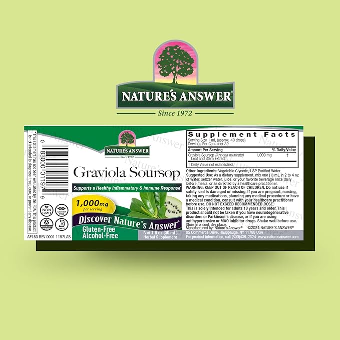 Nature's Answer Graviola Soursop Extract Alcohol Free 1 Ounce Extract