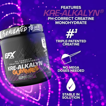 EFX Sports Kre-Alkalyn EFX Gummies | pH Correct Creatine Monohydrate Pill Supplement | Strength, Muscle Growth & Performance | 60 Servings, 120 Gummies - Citrus Blast