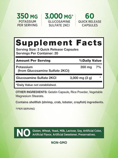 Nature's Truth Glucosamine Sulfate Capsules | 3000mg | 60 Count | Triple Strength | Non-GMO & Gluten Free Supplement